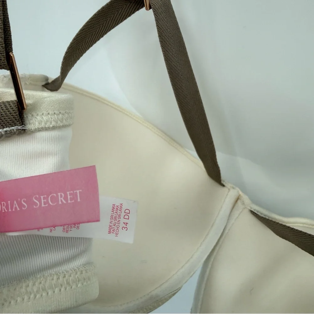 Victoria’s Secret NWT Bikini swim top Size 34DD Cream/tan Ruched Satin - Picture 10 of 11